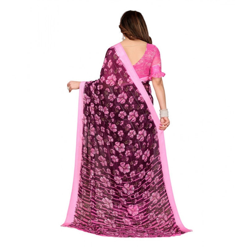 Mayawye Women's Georgette Printed Saree With Unstitched Blouse 5.5Mtr (Pink)