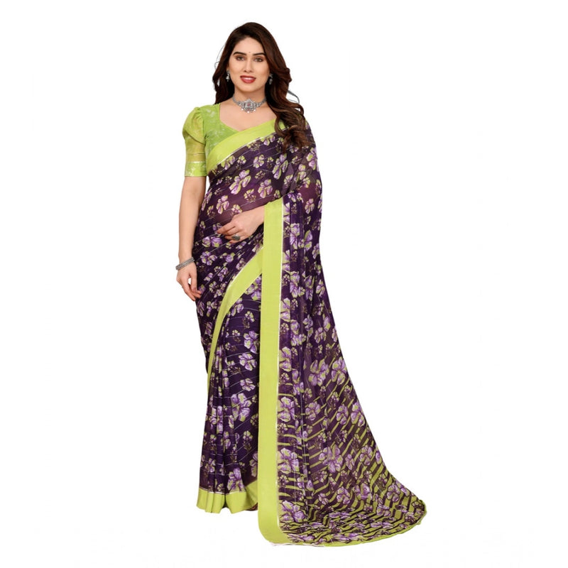 Mayawye Women's Georgette Printed Saree With Unstitched Blouse 5.5Mtr (Purple)