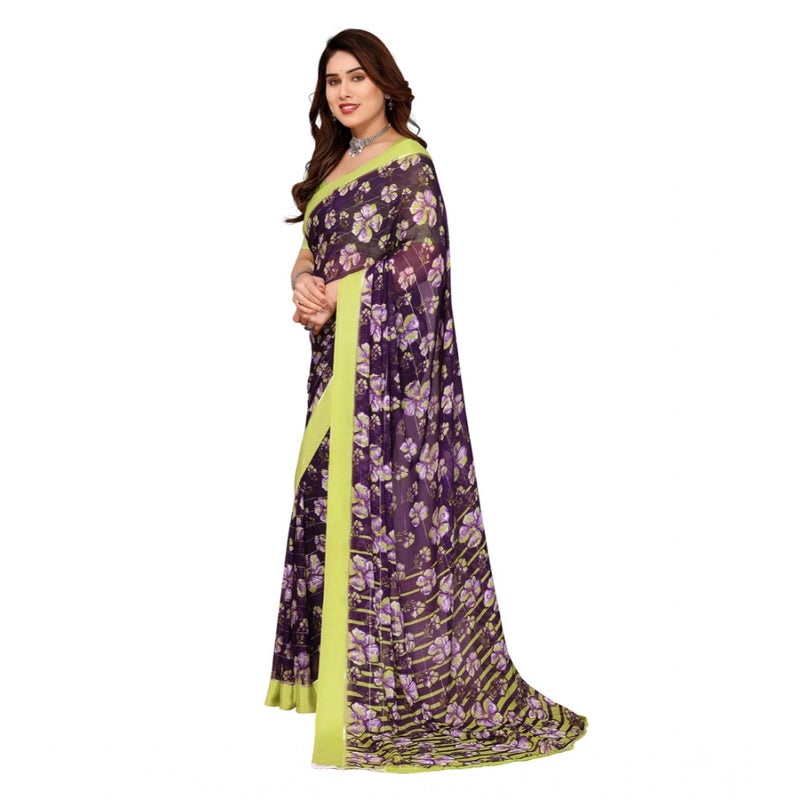 Mayawye Women's Georgette Printed Saree With Unstitched Blouse 5.5Mtr (Purple)