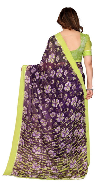 Mayawye Women's Georgette Printed Saree With Unstitched Blouse 5.5Mtr (Purple)