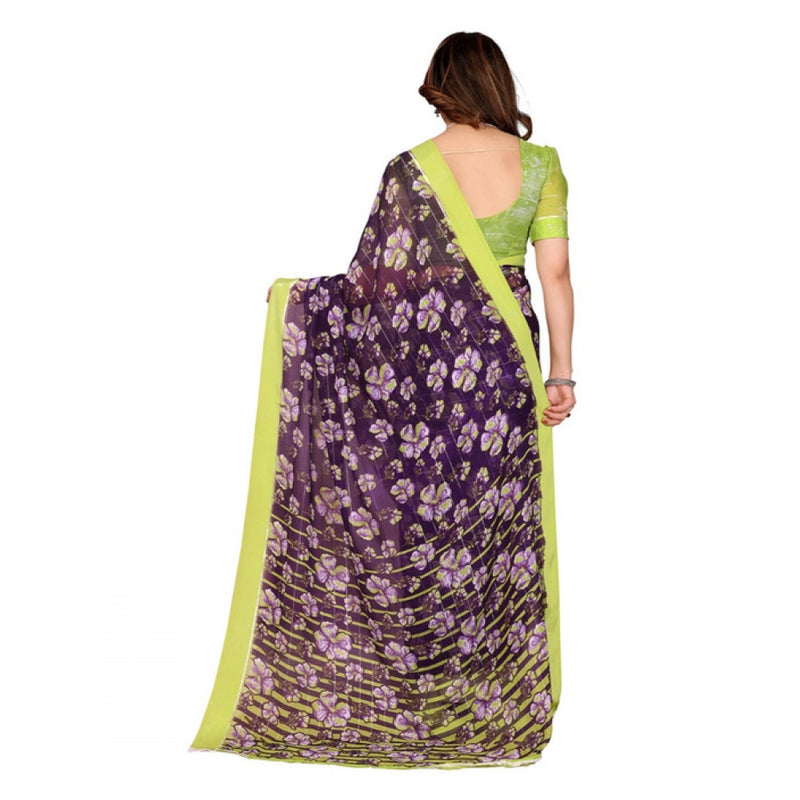 Mayawye Women's Georgette Printed Saree With Unstitched Blouse 5.5Mtr (Purple)