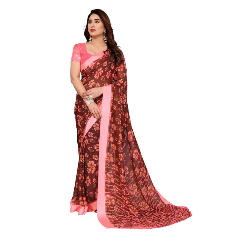 Mayawye Women's Georgette Printed Saree With Unstitched Blouse 5.5Mtr (Maroon)