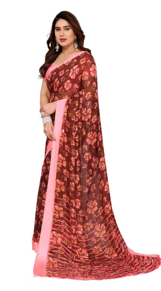 Mayawye Women's Georgette Printed Saree With Unstitched Blouse 5.5Mtr (Maroon)
