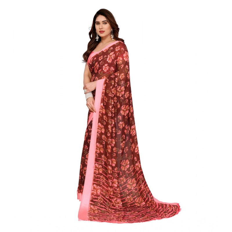 Mayawye Women's Georgette Printed Saree With Unstitched Blouse 5.5Mtr (Maroon)