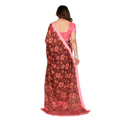 Mayawye Women's Georgette Printed Saree With Unstitched Blouse 5.5Mtr (Maroon)