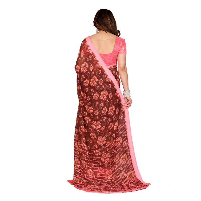 Mayawye Women's Georgette Printed Saree With Unstitched Blouse 5.5Mtr (Maroon)