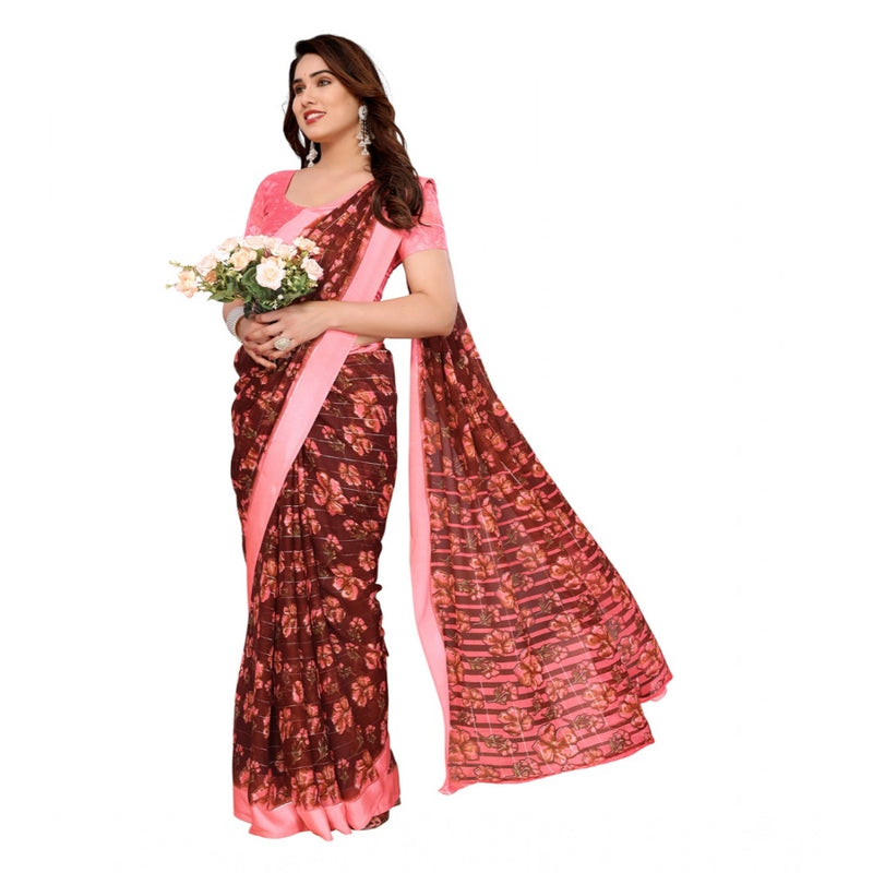 Mayawye Women's Georgette Printed Saree With Unstitched Blouse 5.5Mtr (Maroon)