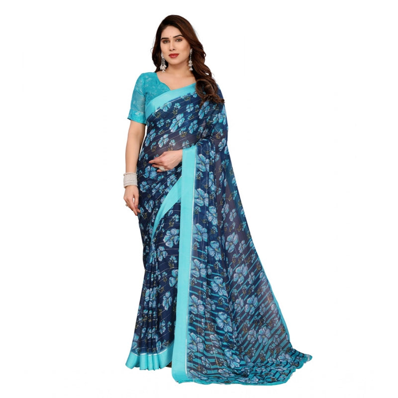 Mayawye Women's Georgette Printed Saree With Unstitched Blouse 5.5Mtr (Sky Blue)