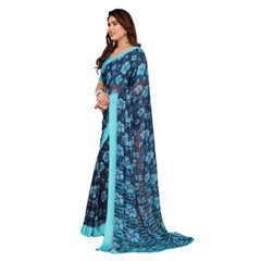 Mayawye Women's Georgette Printed Saree With Unstitched Blouse 5.5Mtr (Sky Blue)