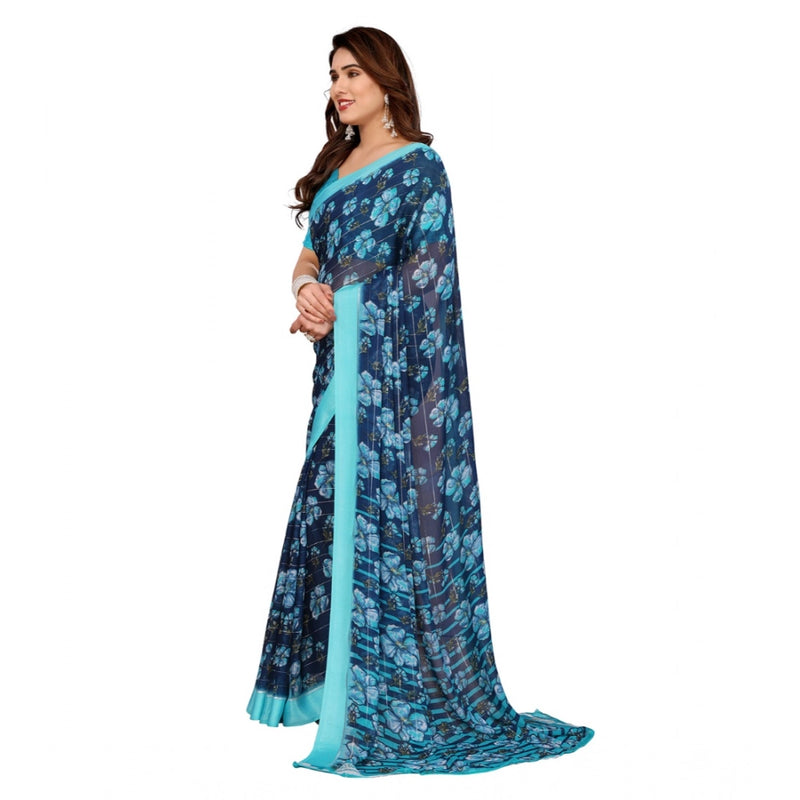 Mayawye Women's Georgette Printed Saree With Unstitched Blouse 5.5Mtr (Sky Blue)