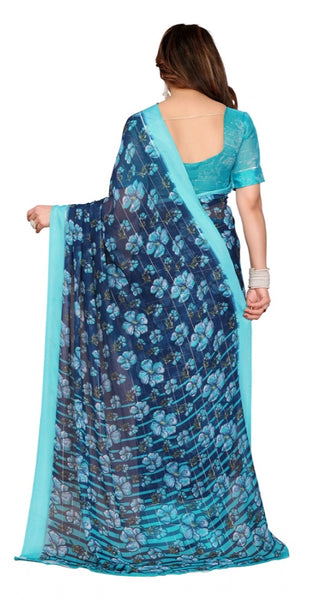 Mayawye Women's Georgette Printed Saree With Unstitched Blouse 5.5Mtr (Sky Blue)