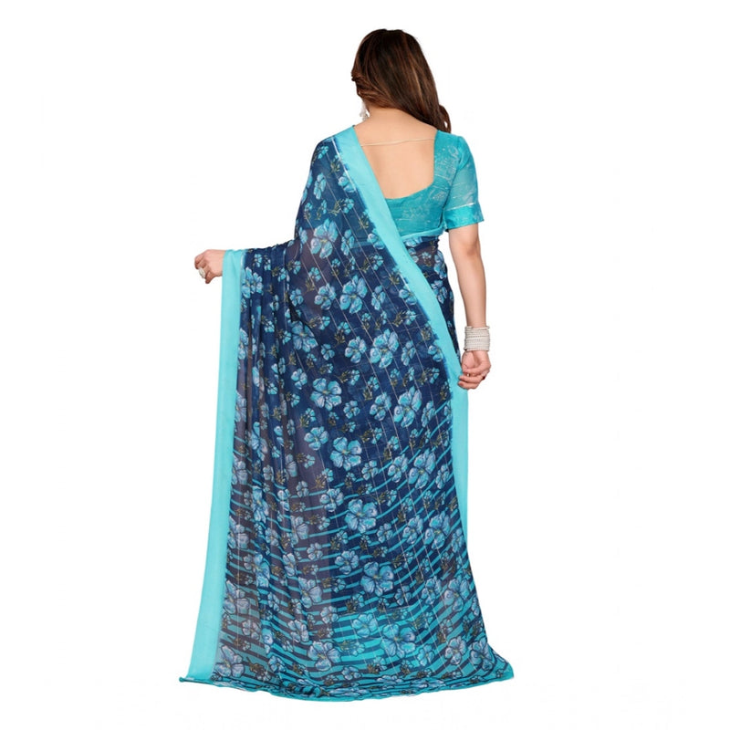 Mayawye Women's Georgette Printed Saree With Unstitched Blouse 5.5Mtr (Sky Blue)