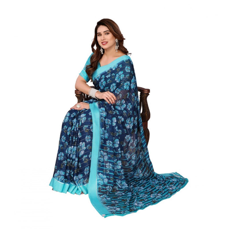 Mayawye Women's Georgette Printed Saree With Unstitched Blouse 5.5Mtr (Sky Blue)