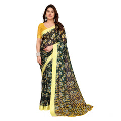 Mayawye Women's Georgette Printed Saree With Unstitched Blouse 5.5Mtr (Green)