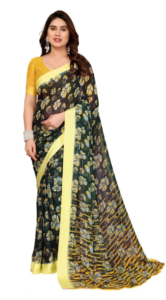 Mayawye Women's Georgette Printed Saree With Unstitched Blouse 5.5Mtr (Green)