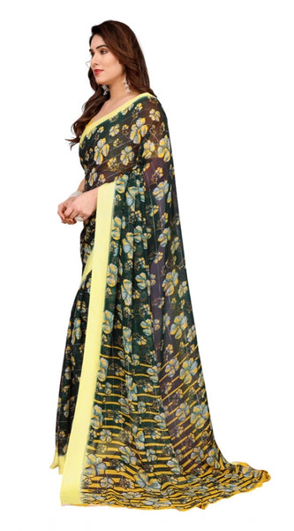 Mayawye Women's Georgette Printed Saree With Unstitched Blouse 5.5Mtr (Green)