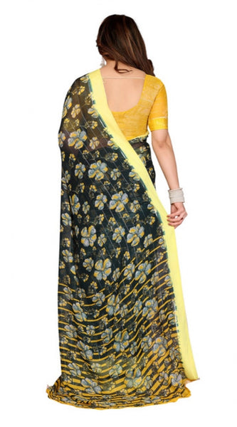 Mayawye Women's Georgette Printed Saree With Unstitched Blouse 5.5Mtr (Green)