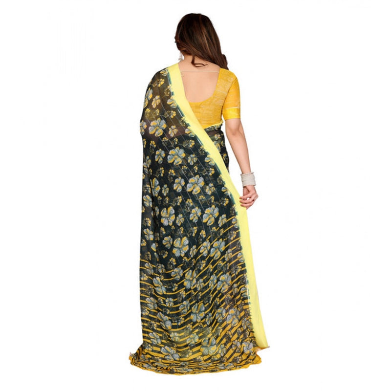 Mayawye Women's Georgette Printed Saree With Unstitched Blouse 5.5Mtr (Green)
