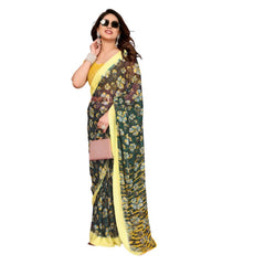 Mayawye Women's Georgette Printed Saree With Unstitched Blouse 5.5Mtr (Green)