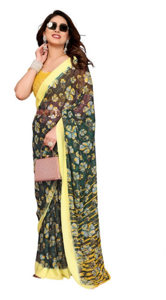 Mayawye Women's Georgette Printed Saree With Unstitched Blouse 5.5Mtr (Green)