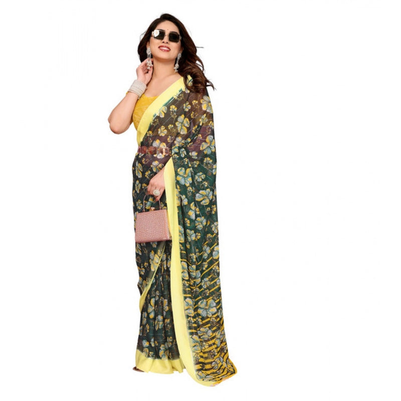 Mayawye Women's Georgette Printed Saree With Unstitched Blouse 5.5Mtr (Green)