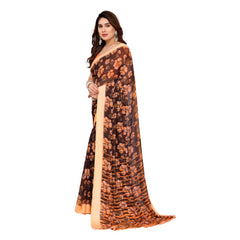 Mayawye Women's Georgette Printed Saree With Unstitched Blouse 5.5Mtr (Brown)