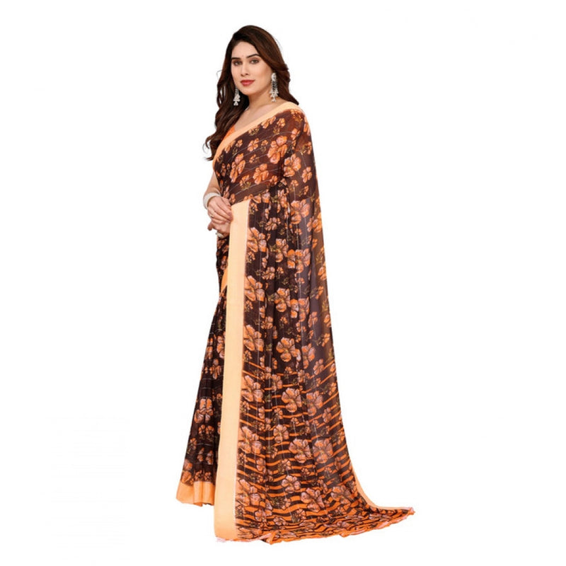 Mayawye Women's Georgette Printed Saree With Unstitched Blouse 5.5Mtr (Brown)