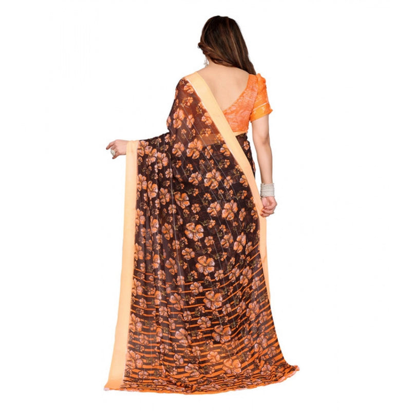 Mayawye Women's Georgette Printed Saree With Unstitched Blouse 5.5Mtr (Brown)