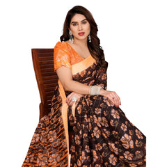 Mayawye Women's Georgette Printed Saree With Unstitched Blouse 5.5Mtr (Brown)