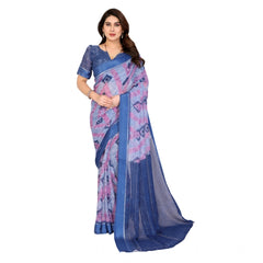 Mayawye Women's Georgette Printed Saree With Unstitched Blouse 5.5Mtr (Blue)