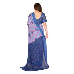 Mayawye Women's Georgette Printed Saree With Unstitched Blouse 5.5Mtr (Blue)