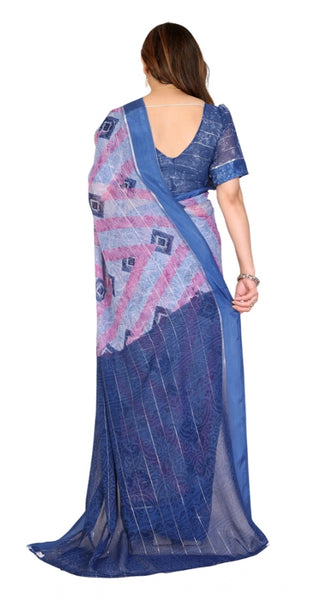 Mayawye Women's Georgette Printed Saree With Unstitched Blouse 5.5Mtr (Blue)