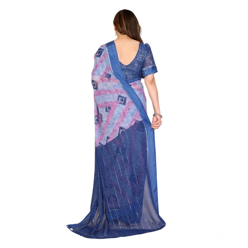Mayawye Women's Georgette Printed Saree With Unstitched Blouse 5.5Mtr (Blue)