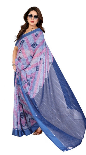 Mayawye Women's Georgette Printed Saree With Unstitched Blouse 5.5Mtr (Blue)