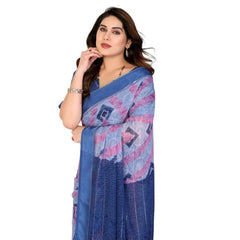 Mayawye Women's Georgette Printed Saree With Unstitched Blouse 5.5Mtr (Blue)