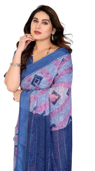 Mayawye Women's Georgette Printed Saree With Unstitched Blouse 5.5Mtr (Blue)