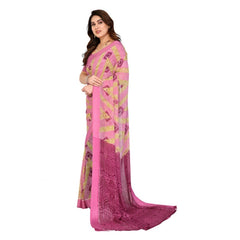 Mayawye Women's Georgette Printed Saree With Unstitched Blouse 5.5Mtr (Pink)