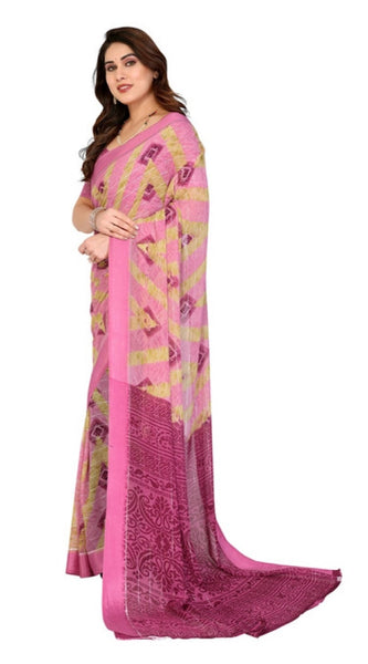 Mayawye Women's Georgette Printed Saree With Unstitched Blouse 5.5Mtr (Pink)