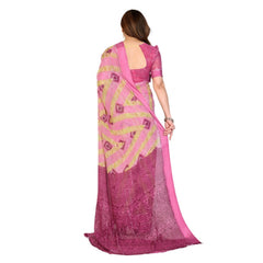 Mayawye Women's Georgette Printed Saree With Unstitched Blouse 5.5Mtr (Pink)