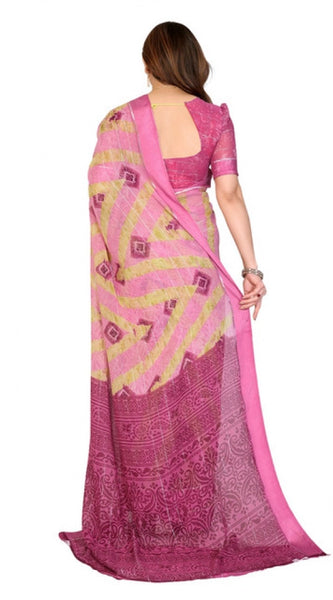 Mayawye Women's Georgette Printed Saree With Unstitched Blouse 5.5Mtr (Pink)
