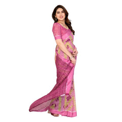 Mayawye Women's Georgette Printed Saree With Unstitched Blouse 5.5Mtr (Pink)