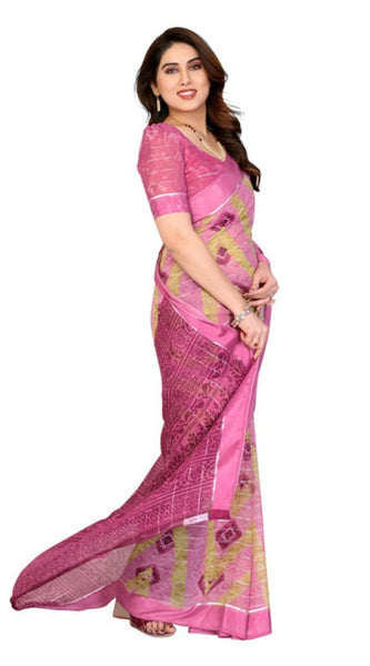 Mayawye Women's Georgette Printed Saree With Unstitched Blouse 5.5Mtr (Pink)