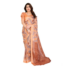 Mayawye Women's Georgette Printed Saree With Unstitched Blouse 5.5Mtr (Orange)