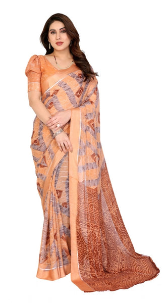 Mayawye Women's Georgette Printed Saree With Unstitched Blouse 5.5Mtr (Orange)