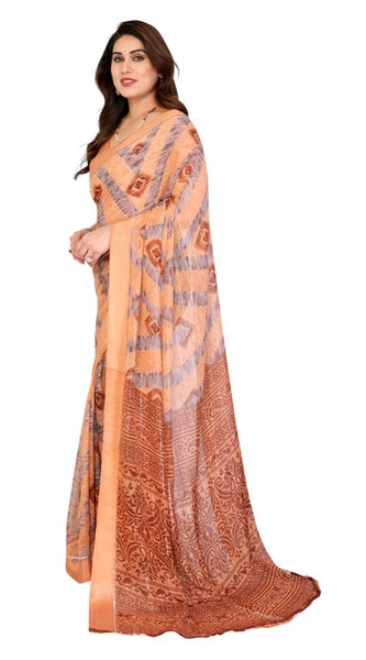 Mayawye Women's Georgette Printed Saree With Unstitched Blouse 5.5Mtr (Orange)