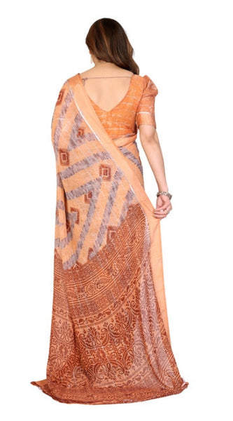 Mayawye Women's Georgette Printed Saree With Unstitched Blouse 5.5Mtr (Orange)