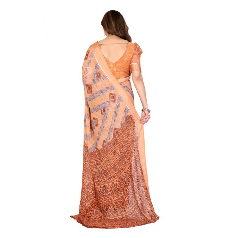 Mayawye Women's Georgette Printed Saree With Unstitched Blouse 5.5Mtr (Orange)