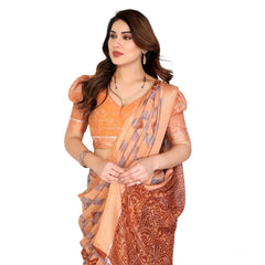 Mayawye Women's Georgette Printed Saree With Unstitched Blouse 5.5Mtr (Orange)