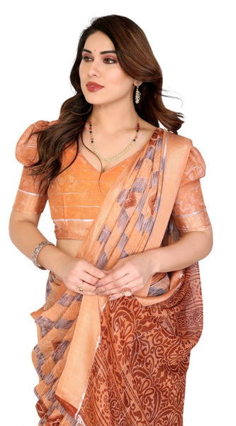 Mayawye Women's Georgette Printed Saree With Unstitched Blouse 5.5Mtr (Orange)