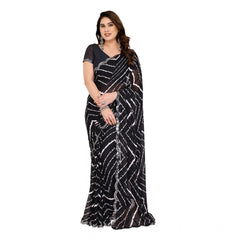 Mayawye Women's Georgette Printed Saree With Unstitched Blouse 5.5Mtr (Black)